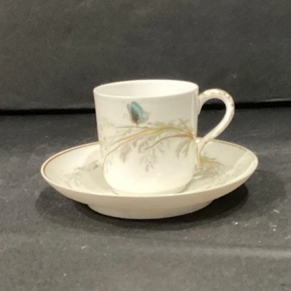 Haviland Limoges Meadow Visitors Teacup & Saucer, Two Piece Set Butterfly Design
